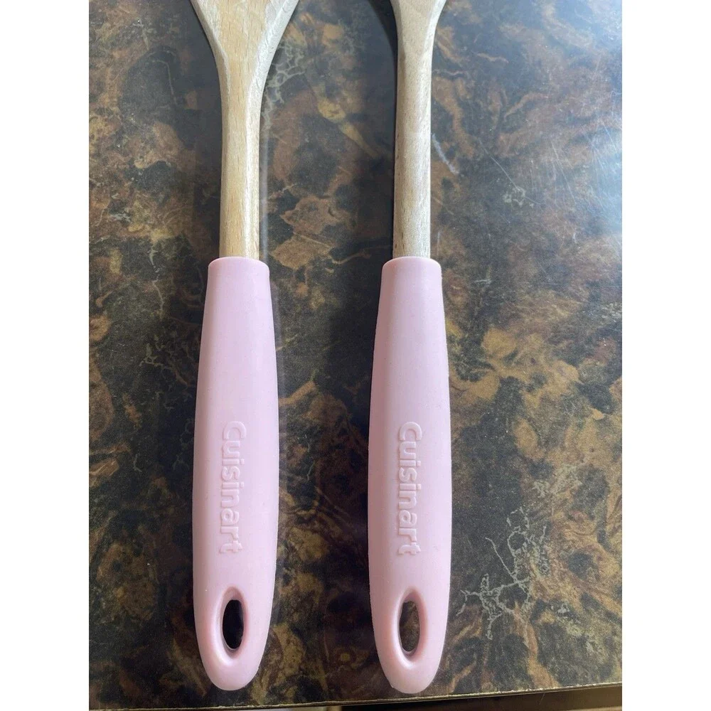 Cuisinart Pink Handle Wooden Utensil Set 13 1/2